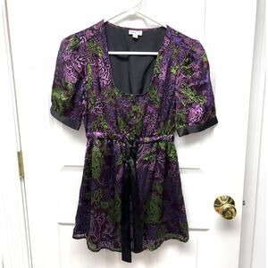 Mimi Maternity Blouse Black Purple Green Short Sleeve Bow Empire Waist Size S